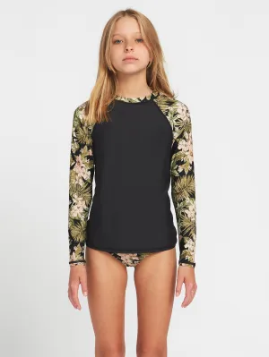 Girls Midnight Tropic Long Sleeve UPF 50 Rashguard - Shadow Lime