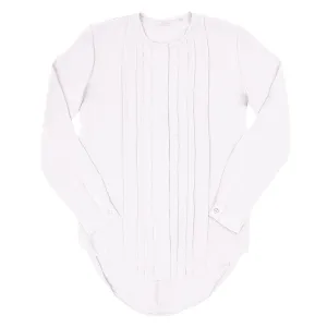 Pleated Front Button-Up Blouse - White