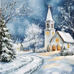 10" X 10"  Winter White Church with Glowing Lights Sign TTE-008