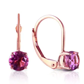 1.2 Carat 14K Solid Rose Gold Solitaire Amethyst Leverback Earrings