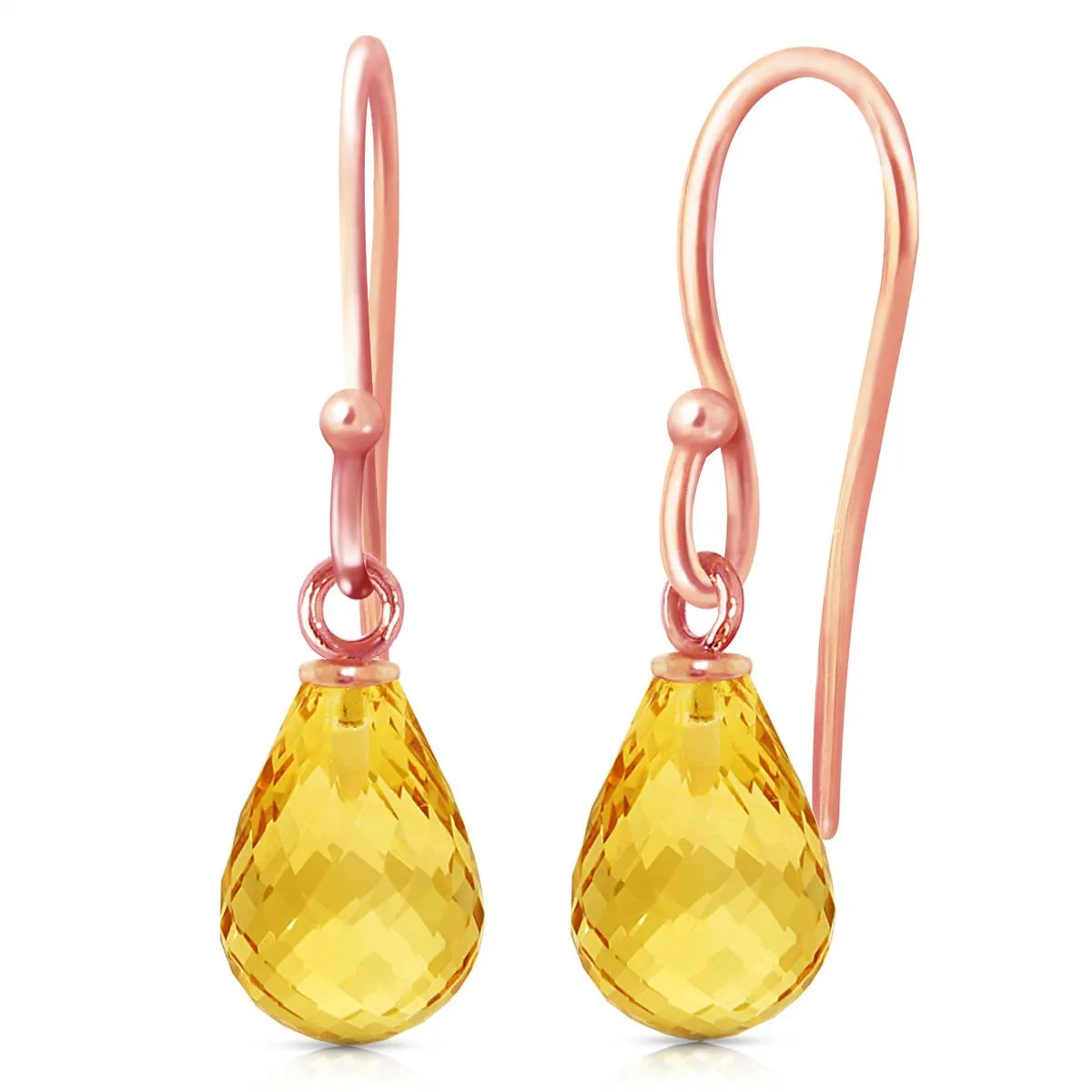 14K Solid Rose Gold Fish Hook Citrine Earrings Jewelry