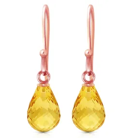 14K Solid Rose Gold Fish Hook Citrine Earrings Jewelry