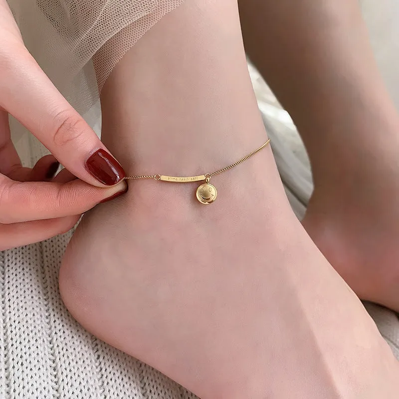 18K Gold Fashion Light Luxury Smiley Face Design Versatile Anklet