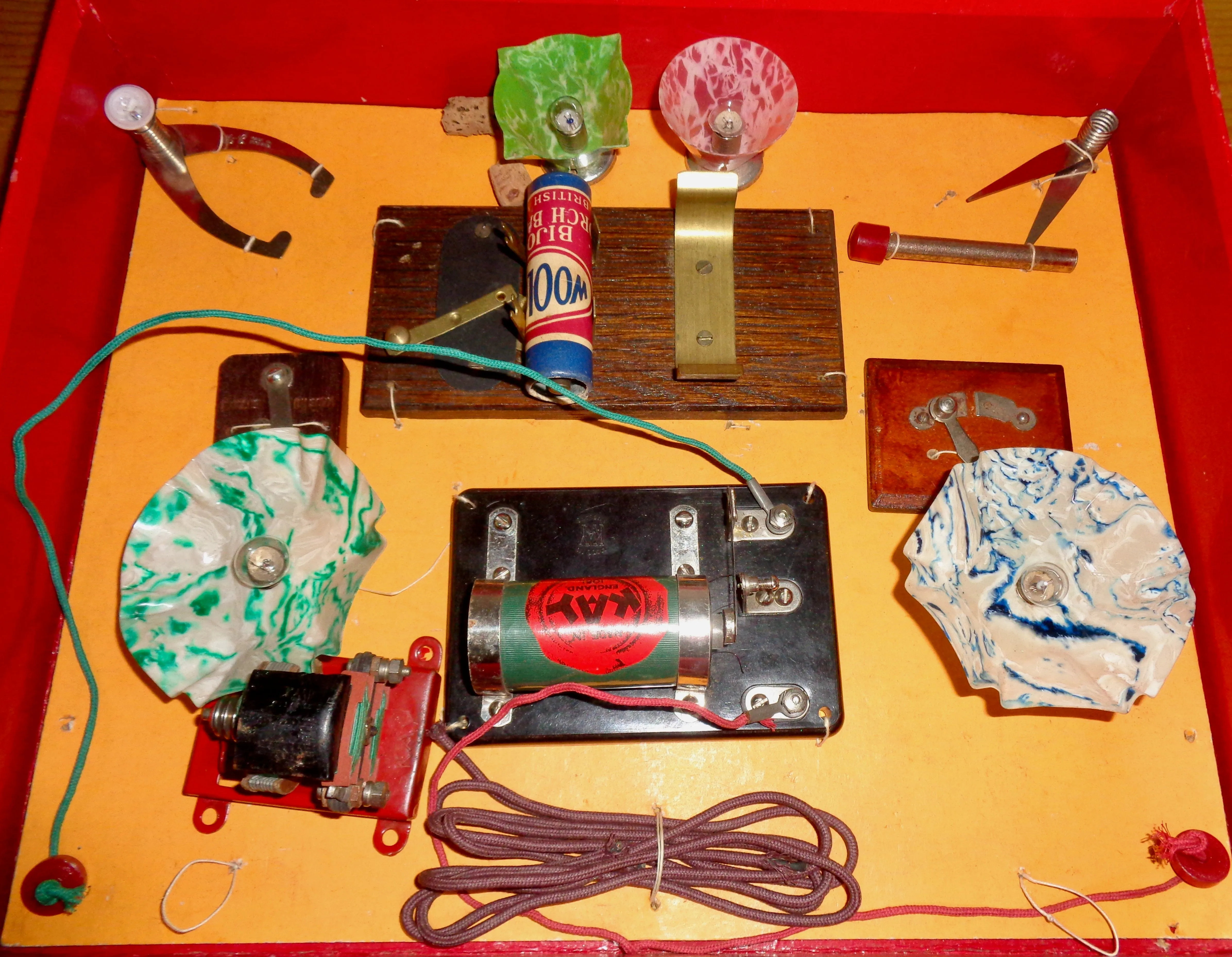 1920s The Kay Electrical Outfit Electronics Toy With Electric Motor / Induction Coil and Leads / Bulbs