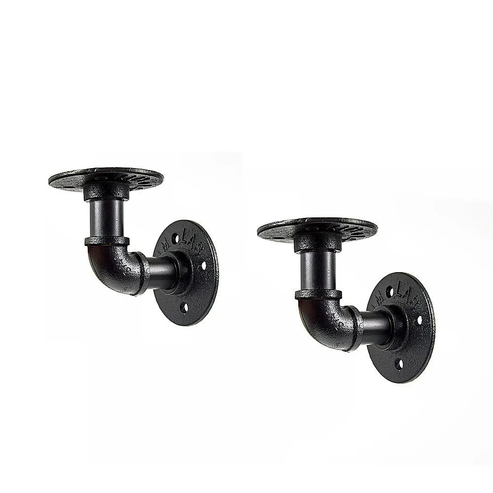 2 Black Pipe Bracket Floating Shelves, Heavy-Duty Iron