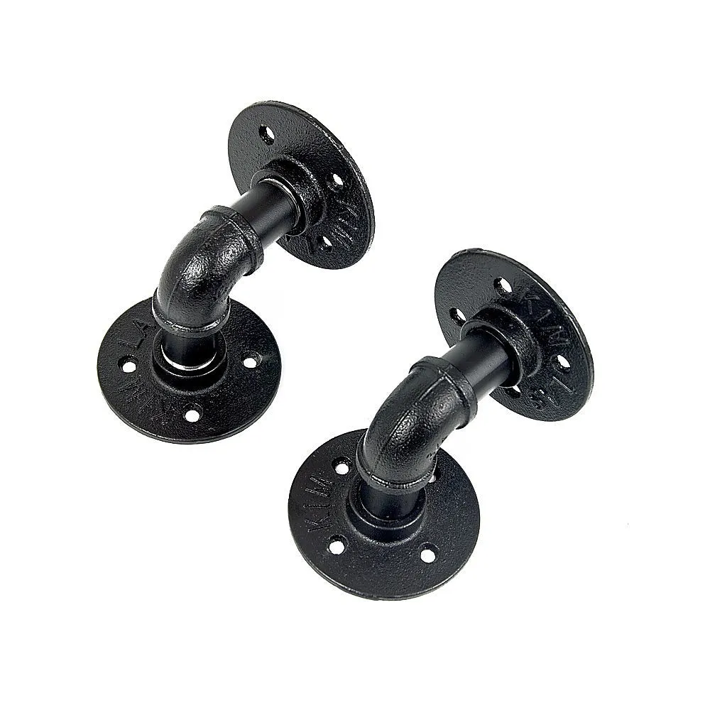 2 Black Pipe Bracket Floating Shelves, Heavy-Duty Iron