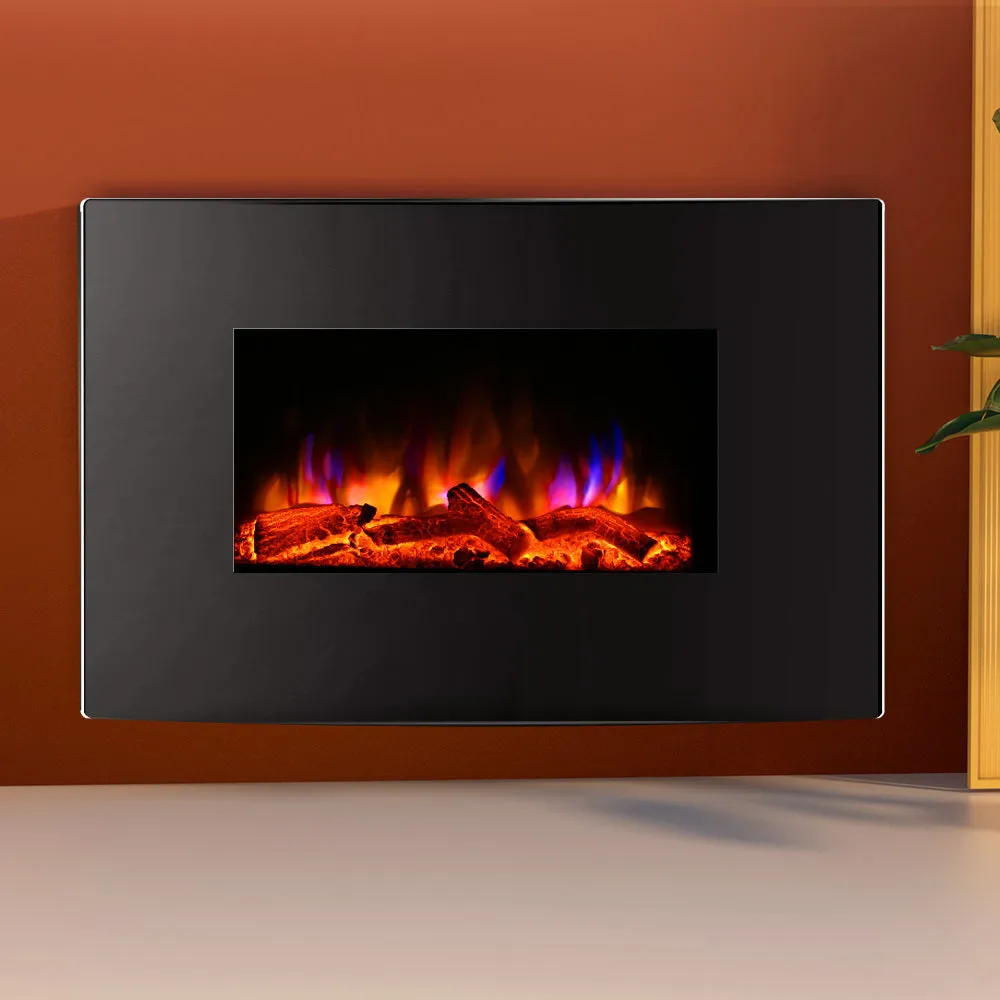 2000W Electric Fireplace Heater Wall Mounted 3D Fire Log Wood Effect