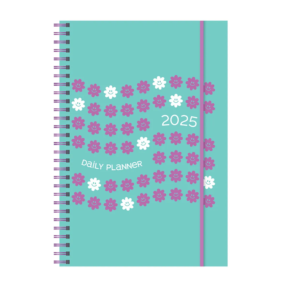 2025 A5 Diary - Daily Planner - Happy Flowers - Imitation Leather Wirebound