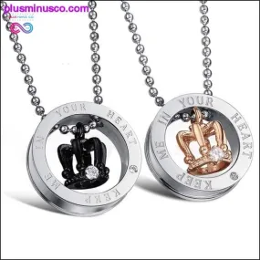 2pcs Queen King Crown Pendant Necklace Polished Stainless