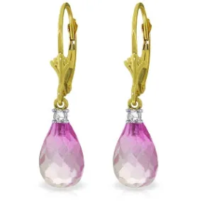 4.6 Carat 14K Solid Yellow Gold Leverback Earrings Diamond Pink Topaz