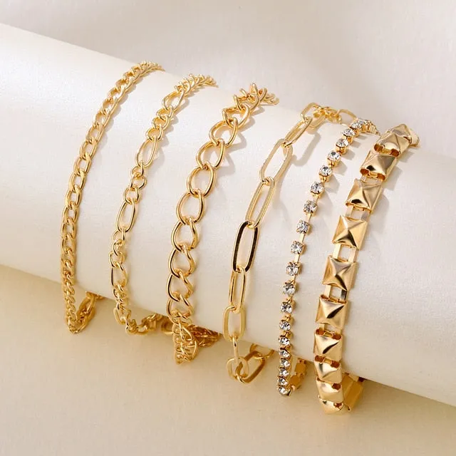 4Pcs Punk Heavy Metal Big Thick Chain Bracelet Set Women Retro Geometric Metal Twist Chain Bangles Bracelet Fashion Jewelry