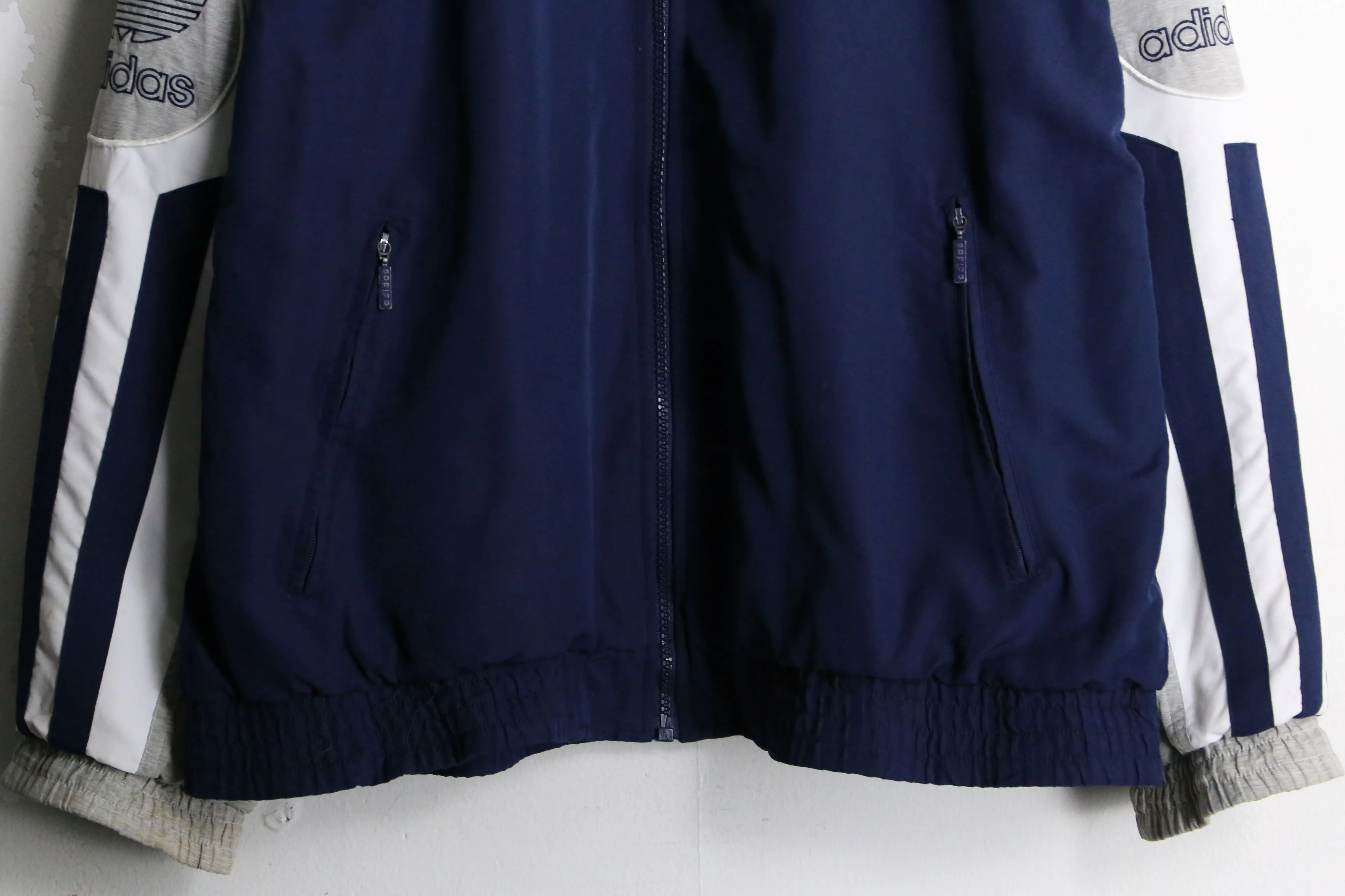 90's "adidas" navy × gray nylon track jacket