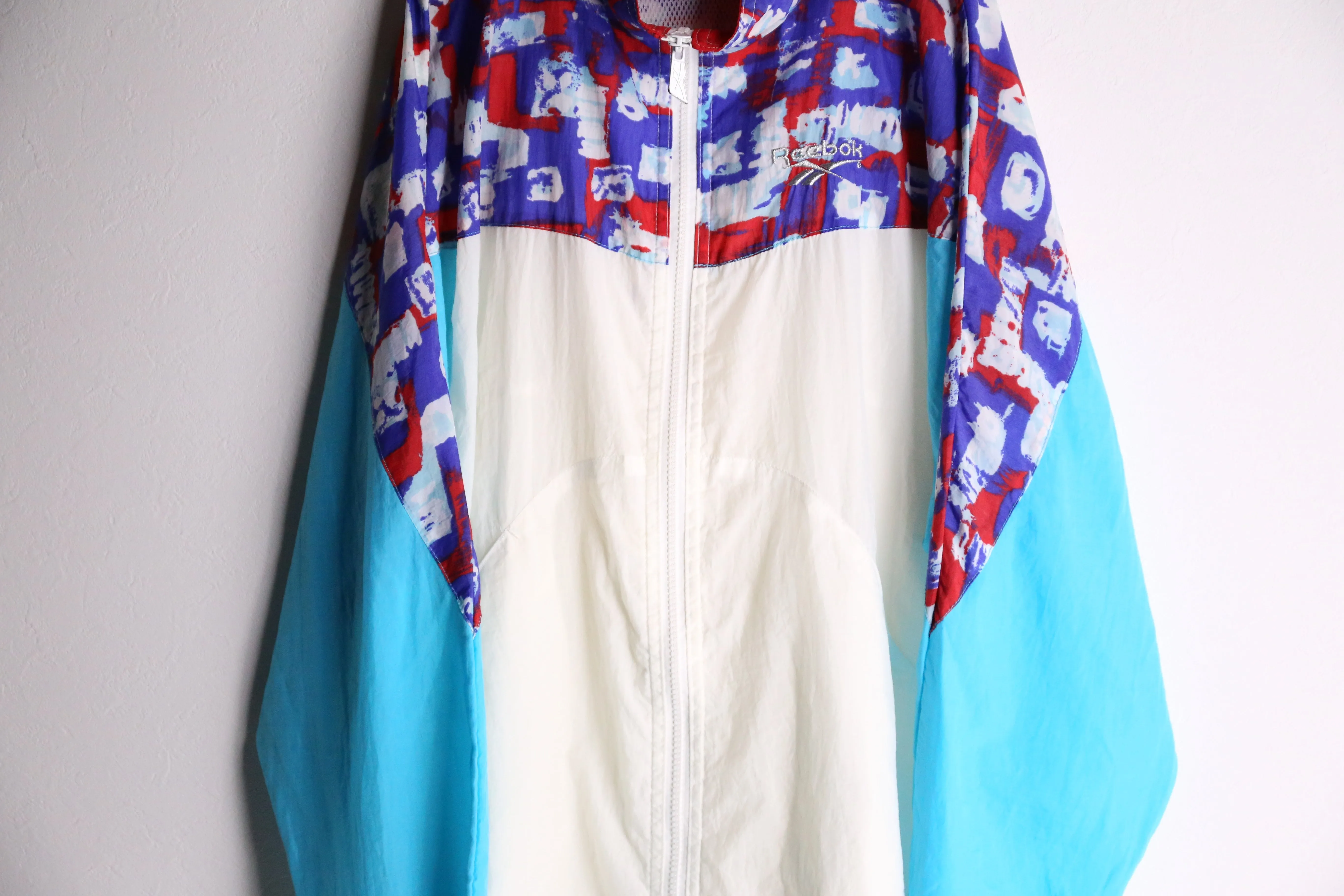 90's "Reebok" multicolored switching nylon track jacket