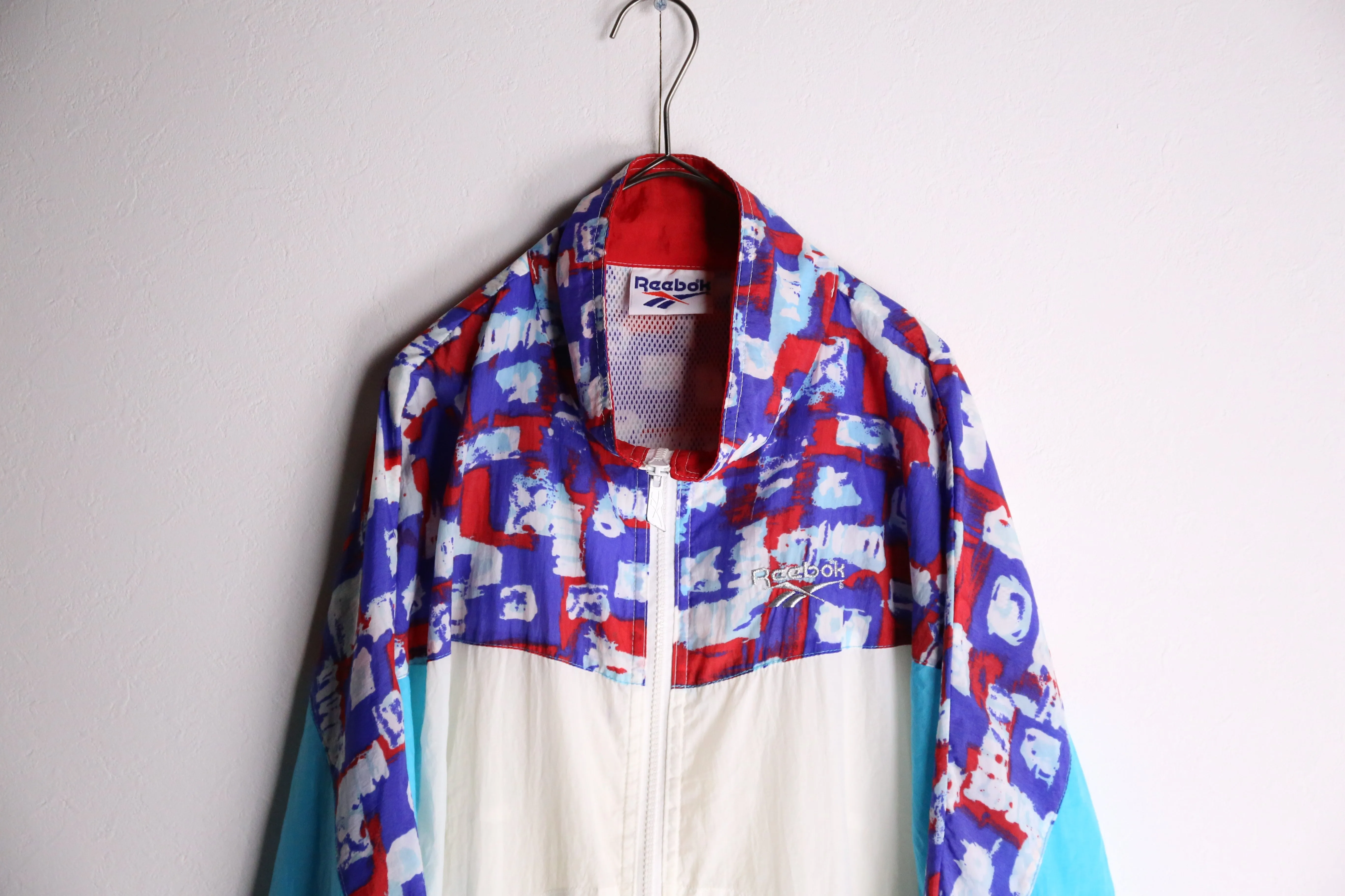 90's "Reebok" multicolored switching nylon track jacket