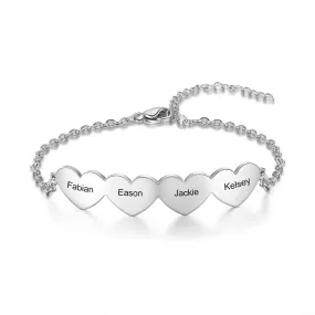 925 Sterling Silver Chain Of Love - Chain Bracelet with 4 Custom Name - Fashion Jewelry for Women