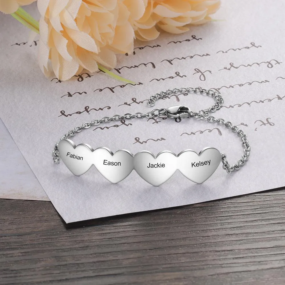 925 Sterling Silver Chain Of Love - Chain Bracelet with 4 Custom Name - Fashion Jewelry for Women