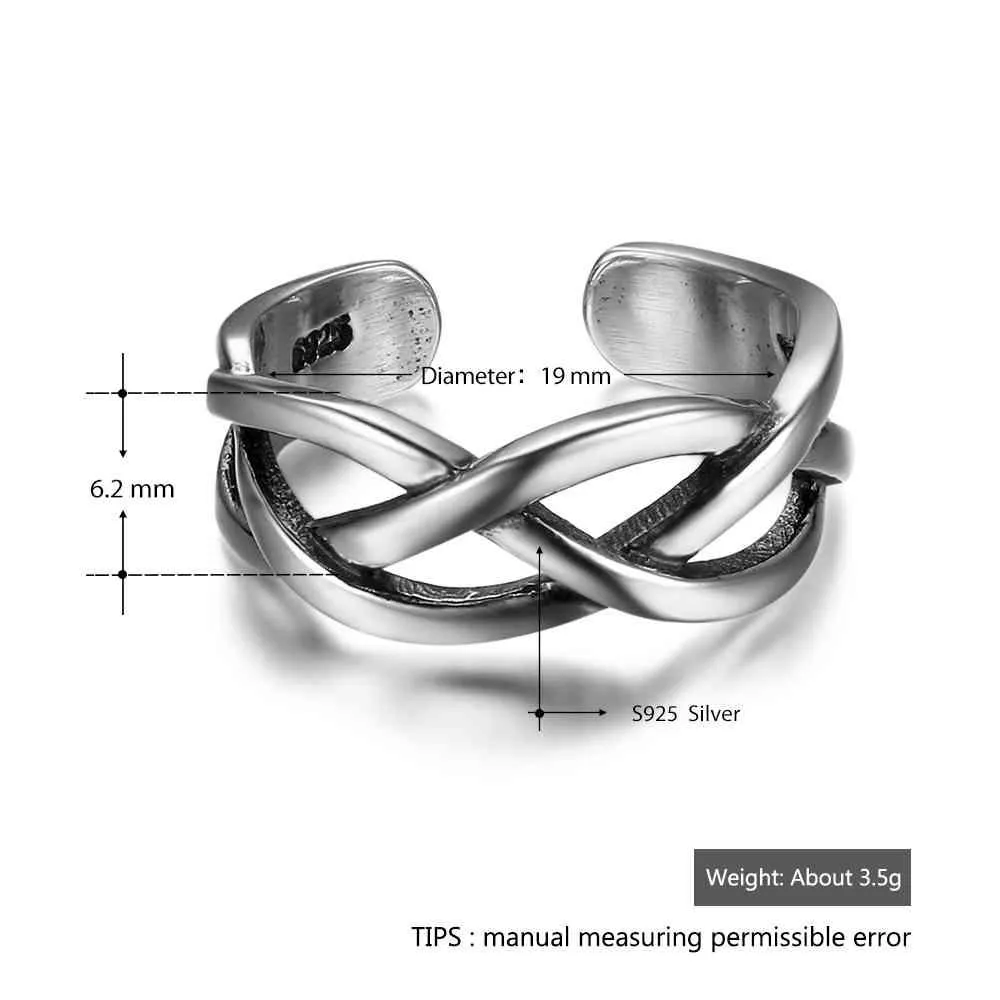 925 Sterling Silver Open Cuff Adjustable Wave Shape Rings