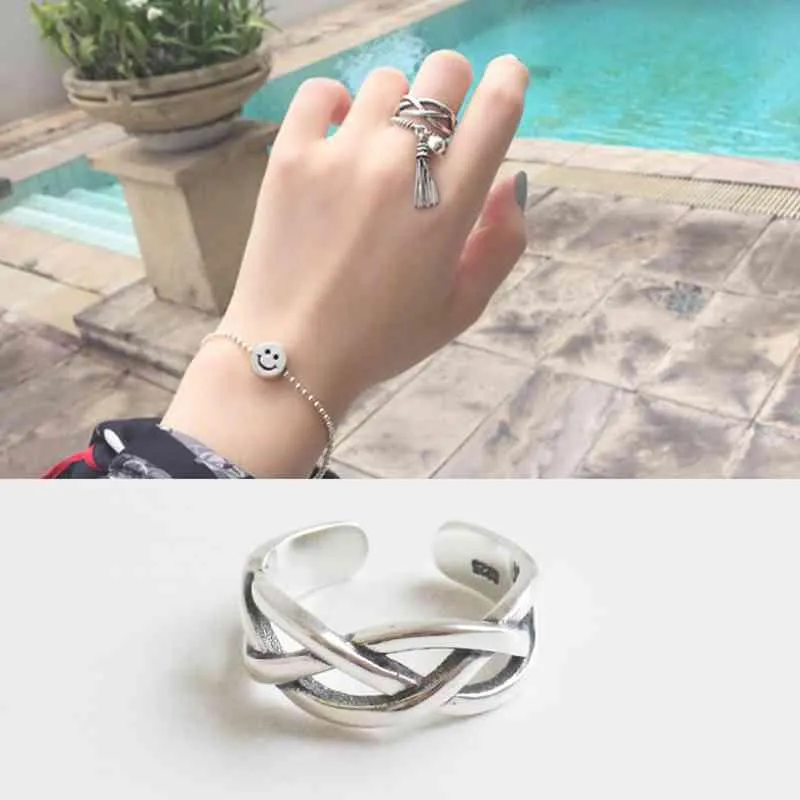 925 Sterling Silver Open Cuff Adjustable Wave Shape Rings