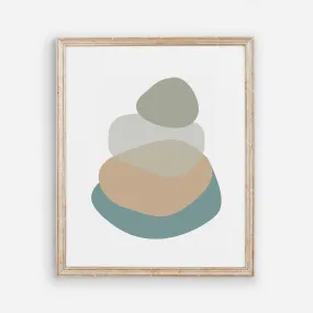 Abstract Bathroom Wall Art in Teal Blue and Sage Green