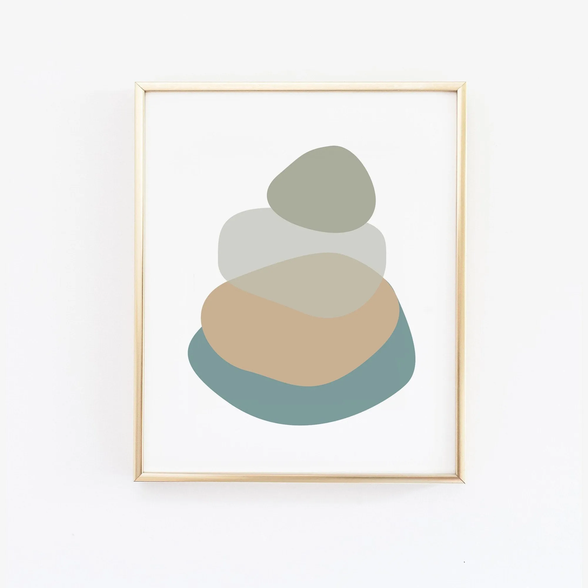 Abstract Bathroom Wall Art in Teal Blue and Sage Green