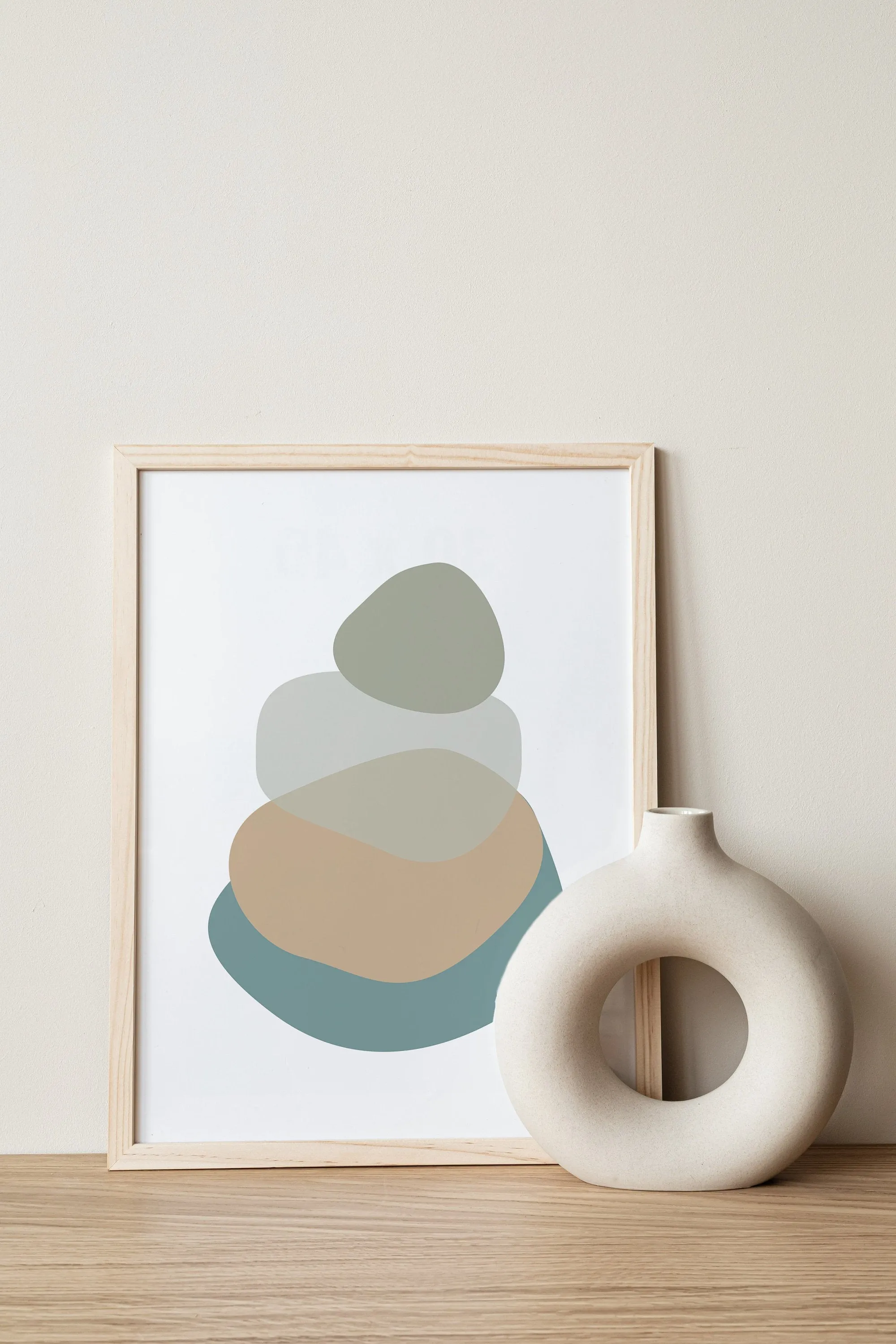 Abstract Bathroom Wall Art in Teal Blue and Sage Green