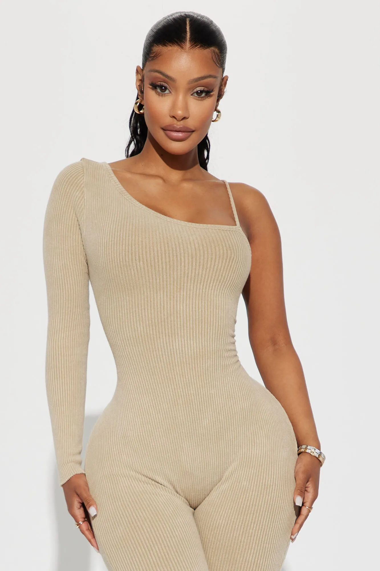 Ada Mineral Wash Rib Romper - Taupe