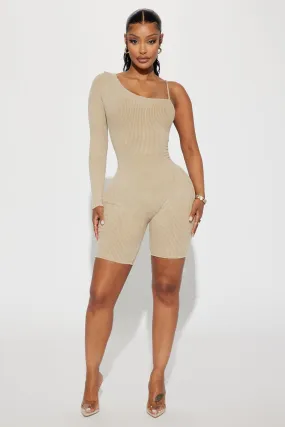 Ada Mineral Wash Rib Romper - Taupe