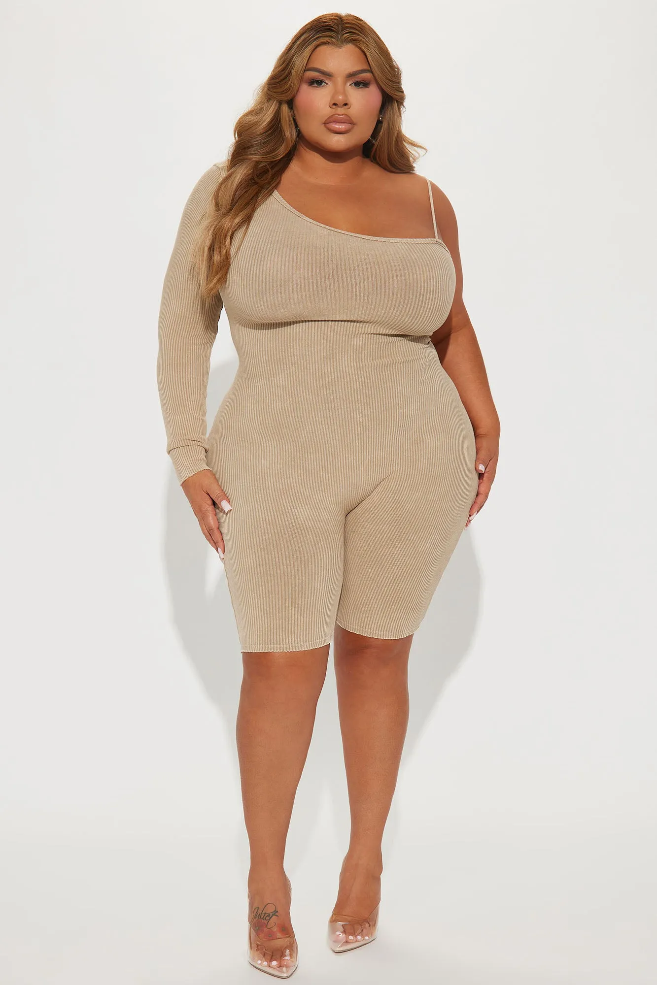 Ada Mineral Wash Rib Romper - Taupe