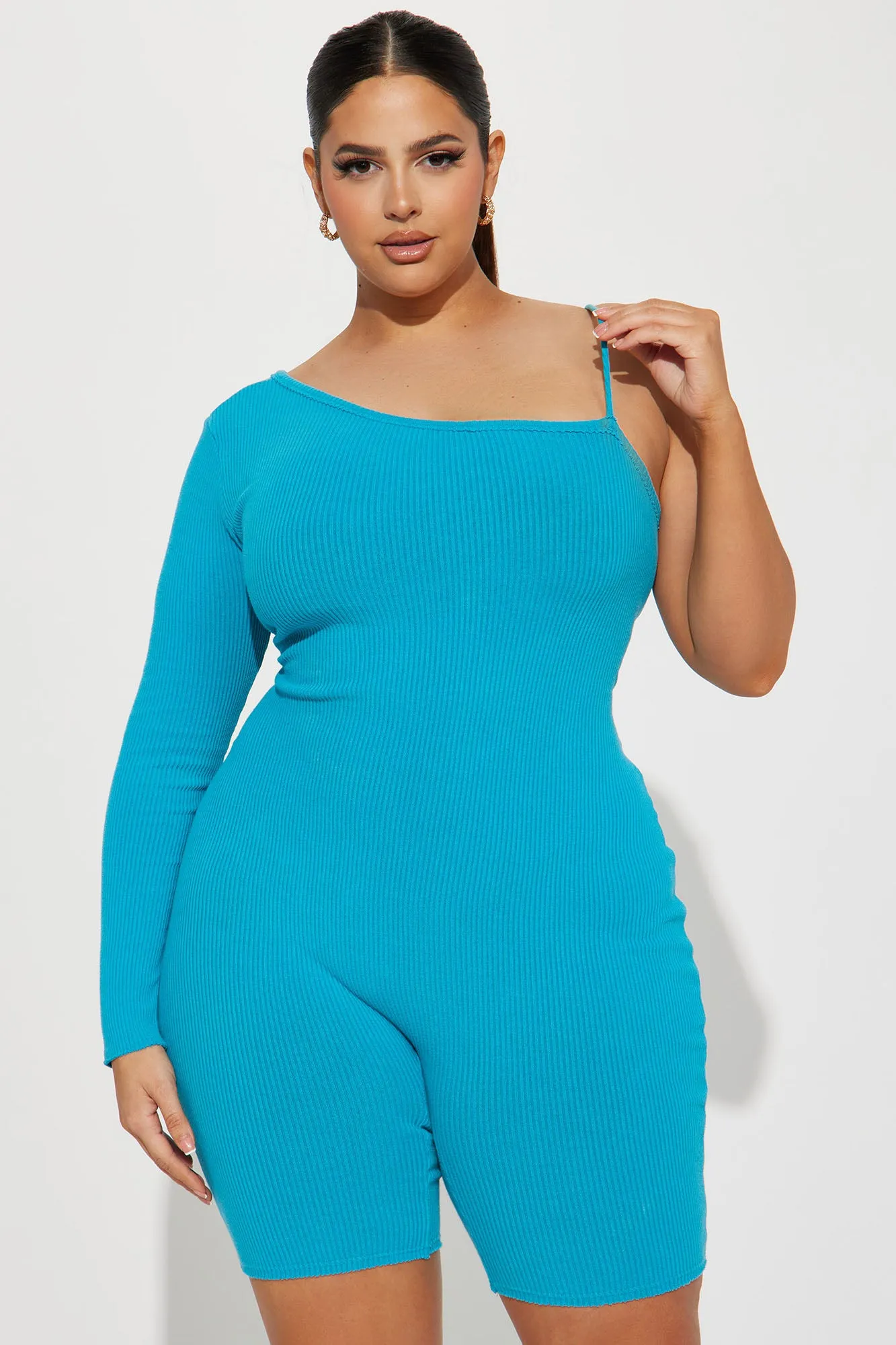 Ada Mineral Wash Rib Romper - Teal