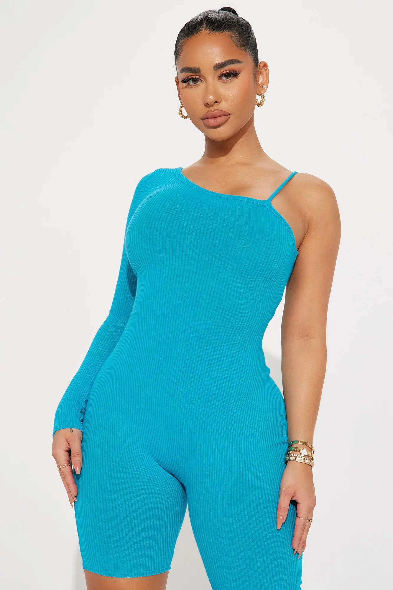 Ada Mineral Wash Rib Romper - Teal