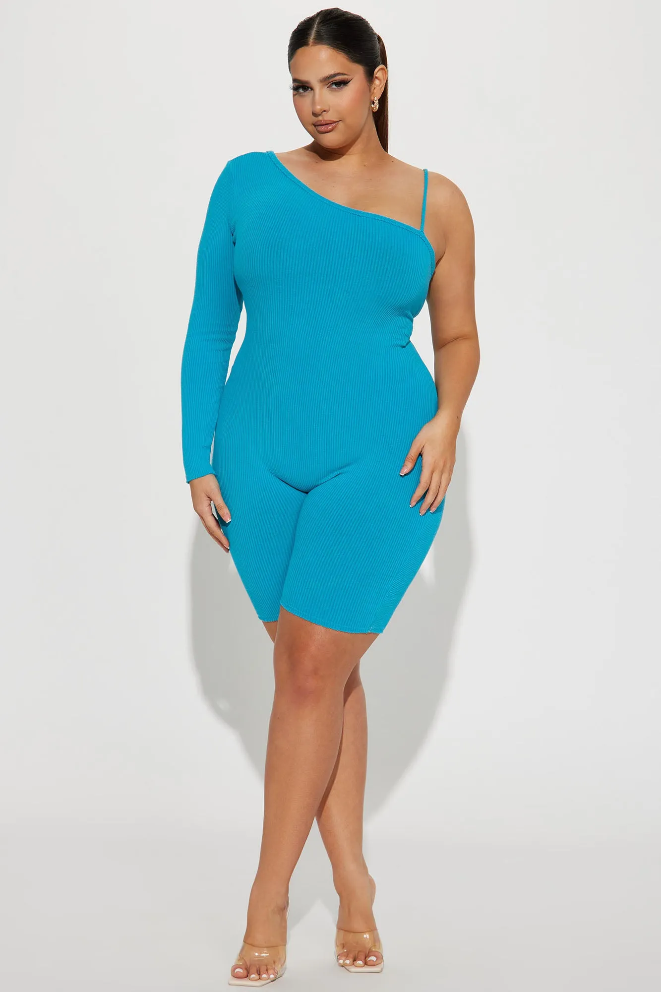 Ada Mineral Wash Rib Romper - Teal