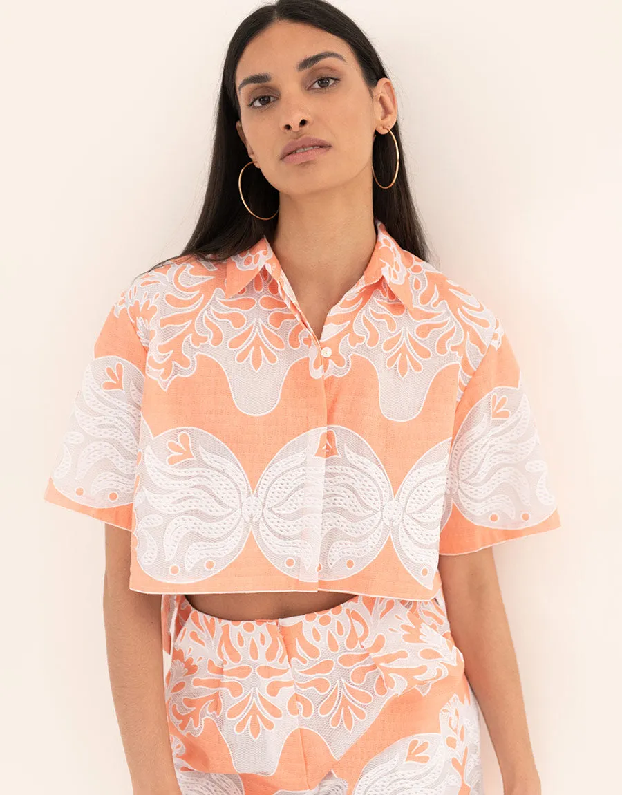 Alani Lace Cropped Shirt - Sunbath Coral