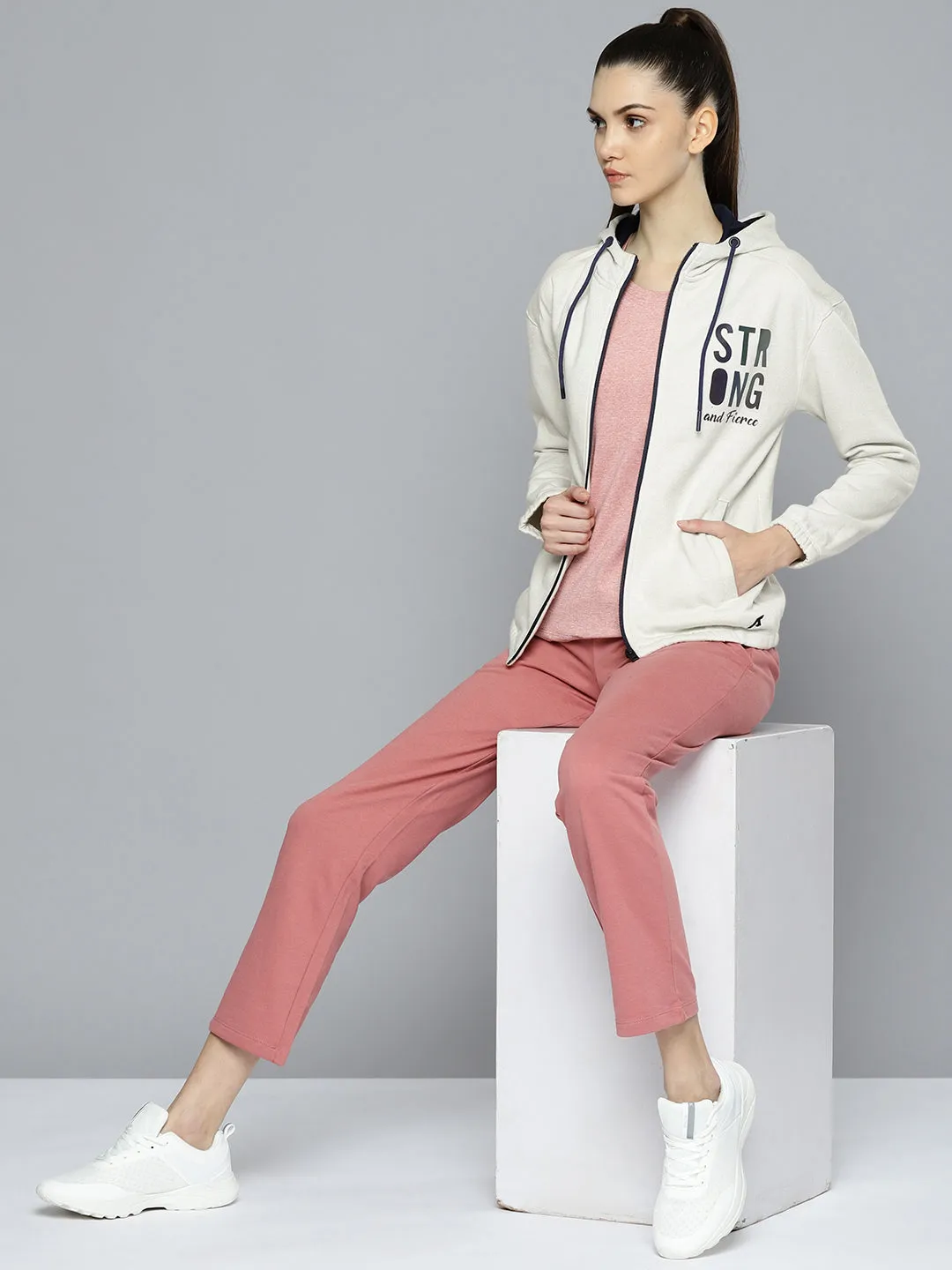 Alcis Women Cream-Coloured Typography Sporty Jacket