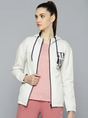 Alcis Women Cream-Coloured Typography Sporty Jacket