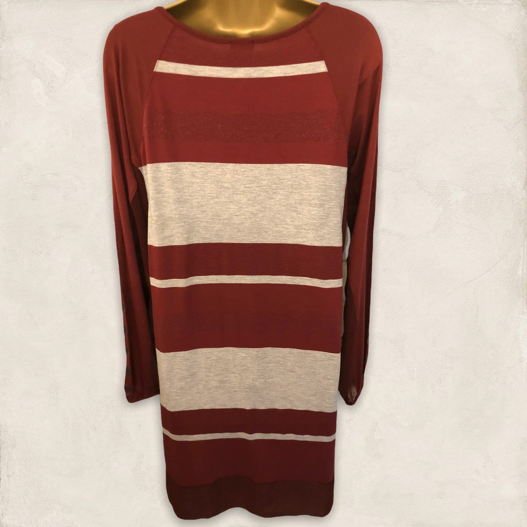 Ana Sousa Be Young Maroon Striped Jersey Tunic Dress UK 10 US 6 EU 38