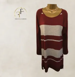 Ana Sousa Be Young Maroon Striped Jersey Tunic Dress UK 10 US 6 EU 38