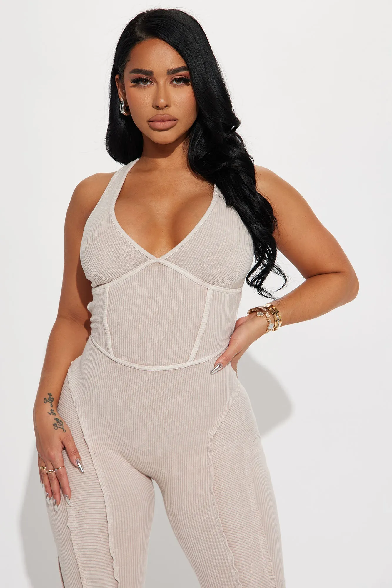 Angel Mineral Wash Rib Romper - Sand