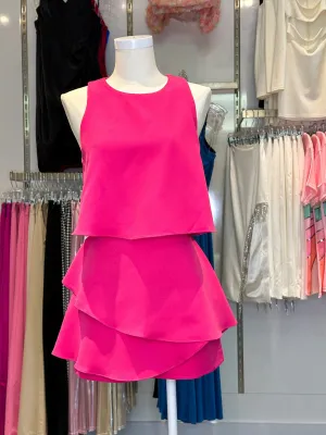 Angelina Ruffle Romper, Hot Pink