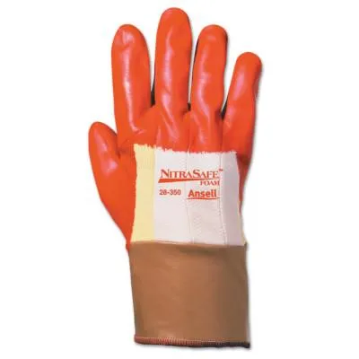 Ansell Nitrasafe Foam Gloves, 9, Orange, 28-350-9