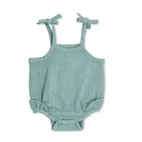 Apple Park Muslin Ruffle Romper With Ties (Teal)