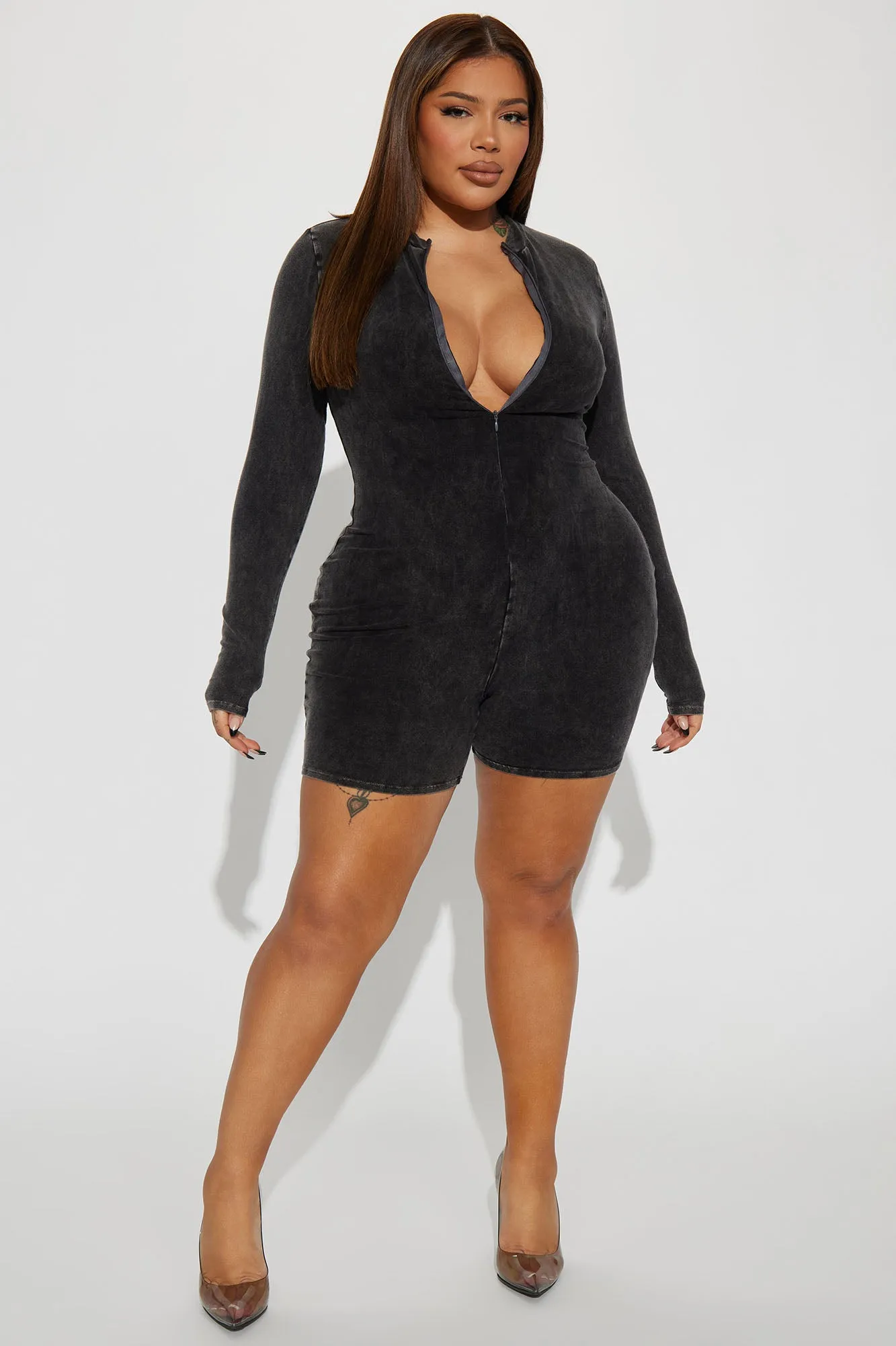 Aubrey Mineral Wash Romper - Charcoal