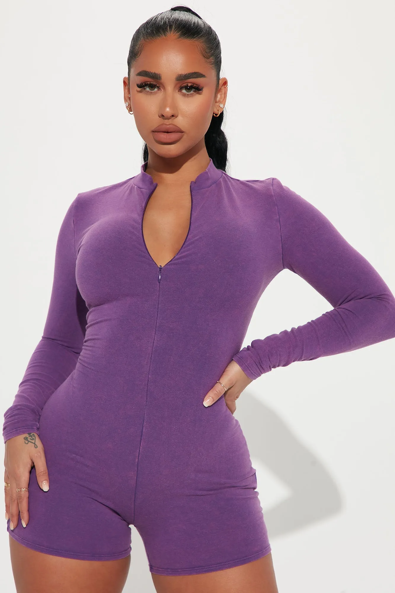 Aubrey Mineral Wash Romper - Purple