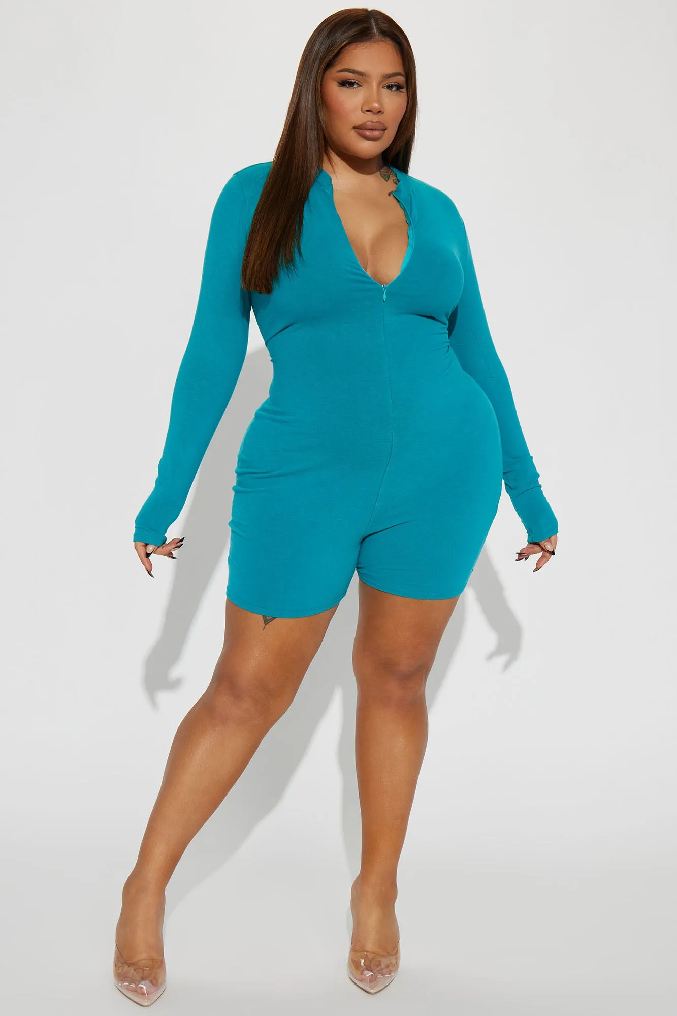 Aubrey Mineral Wash Romper - Teal