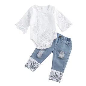 Baby Girls 2 pc Long Sleeve Lace Outfit