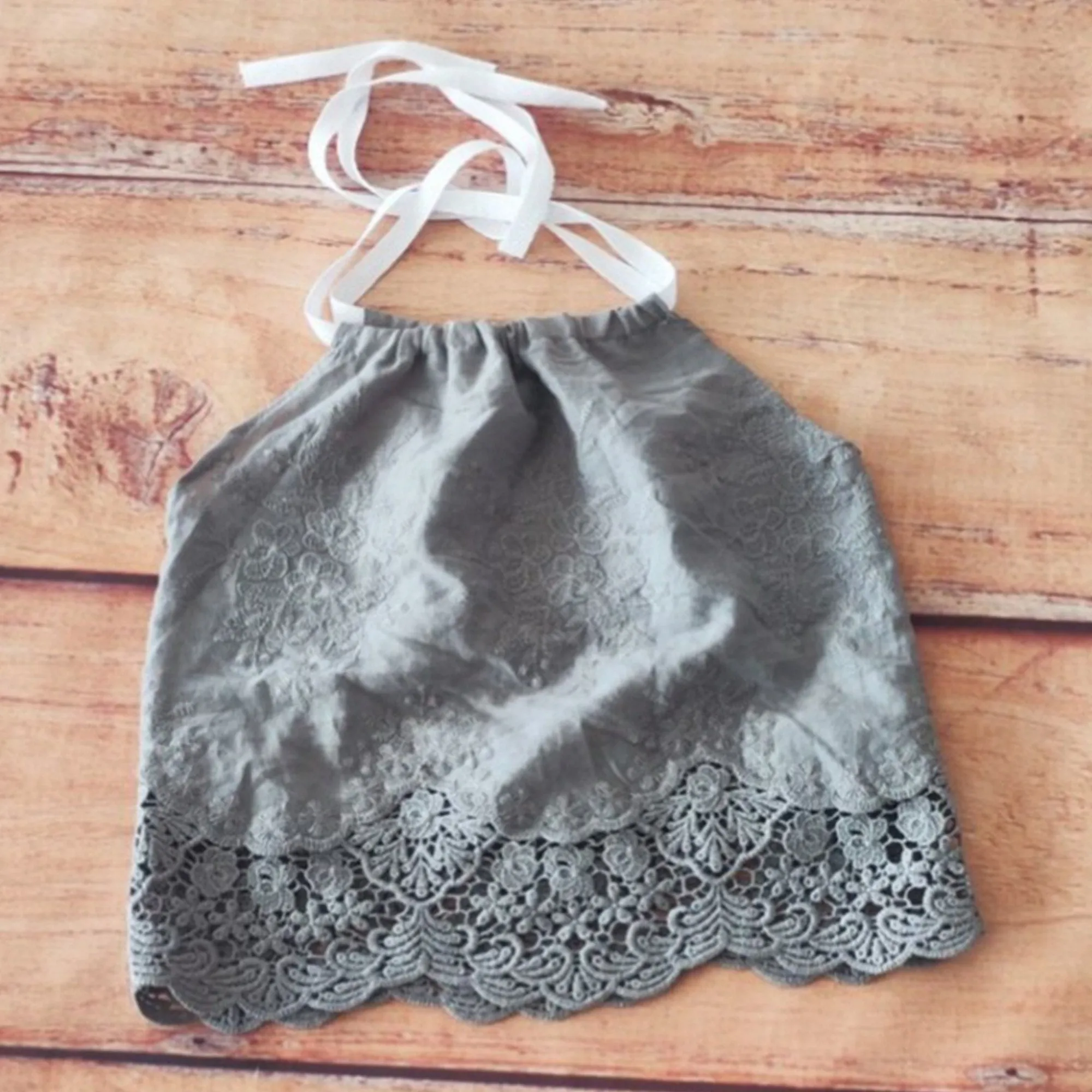 Babymoon Cotton Spaghetti Embroidery Baby Girl’s Frock Dress | Baby Photoshoot Props | Grey