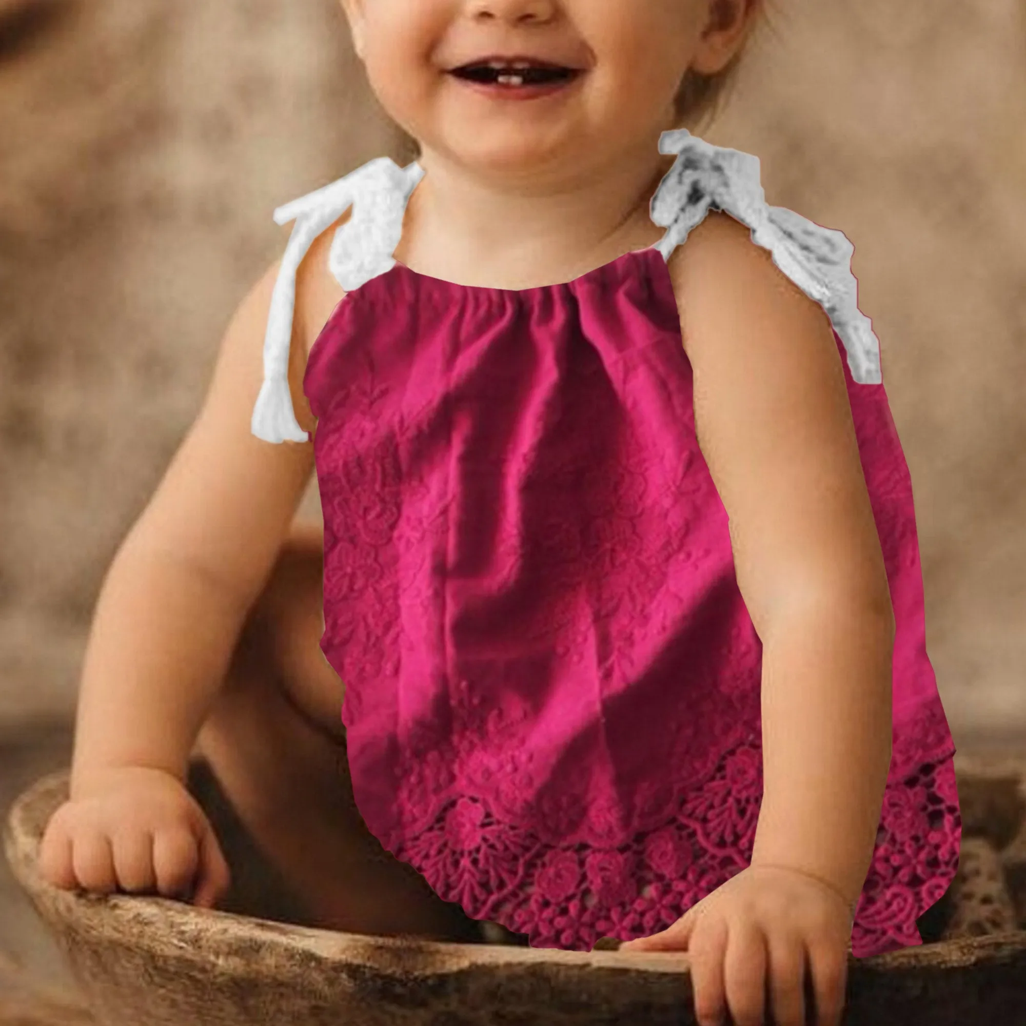 Babymoon Cotton Spaghetti Embroidery Baby Girl’s Frock Dress | Baby Photoshoot Props | Maroon