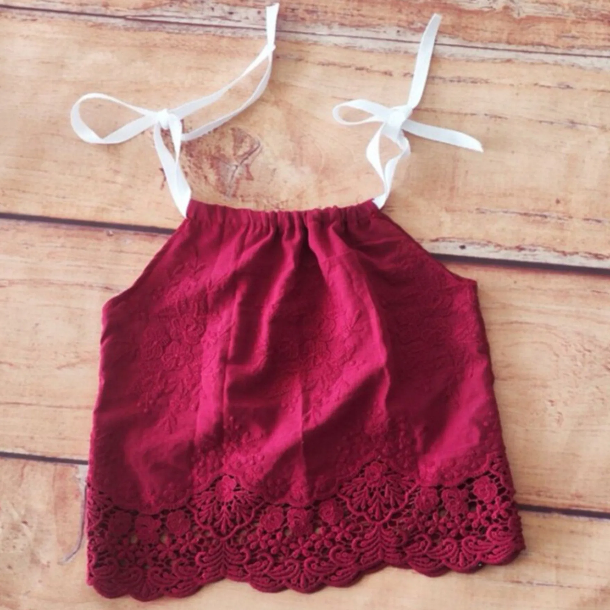 Babymoon Cotton Spaghetti Embroidery Baby Girl’s Frock Dress | Baby Photoshoot Props | Maroon