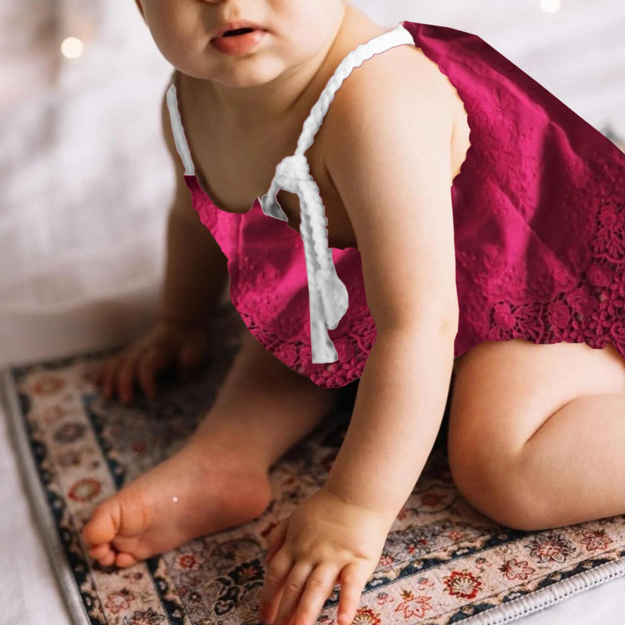 Babymoon Cotton Spaghetti Embroidery Baby Girl’s Frock Dress | Baby Photoshoot Props | Maroon