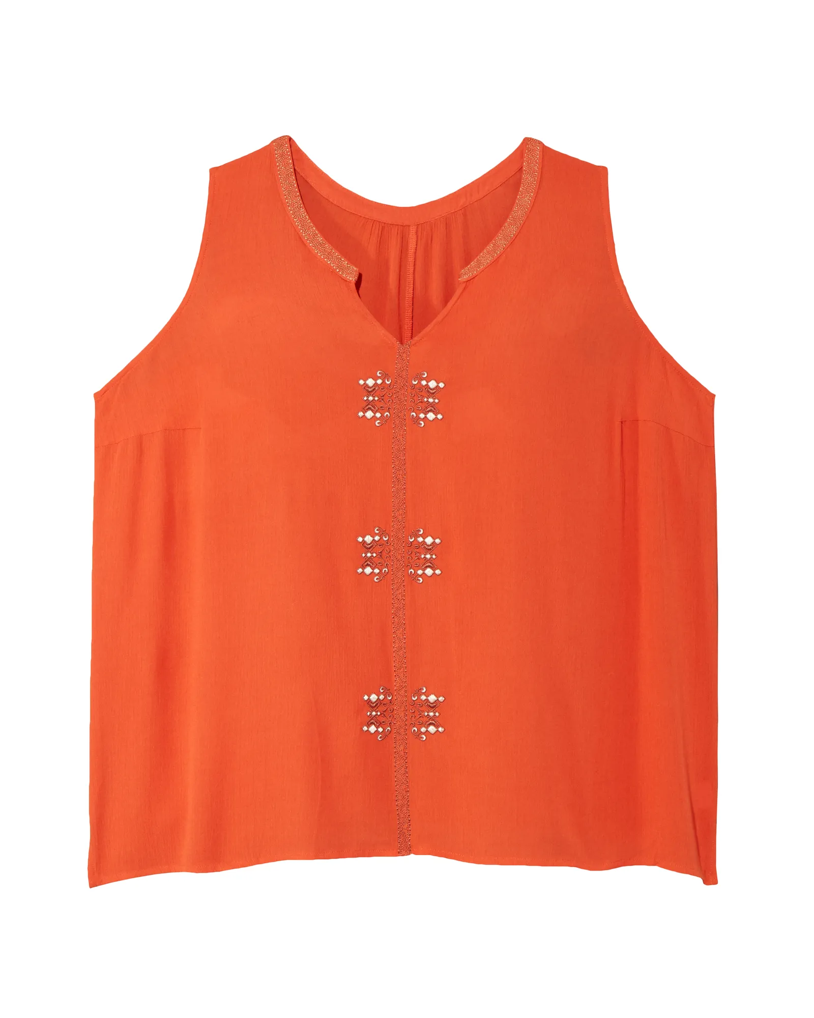 Bethany Sleeveless Embroidered Front V-Neck Blouse | Orange