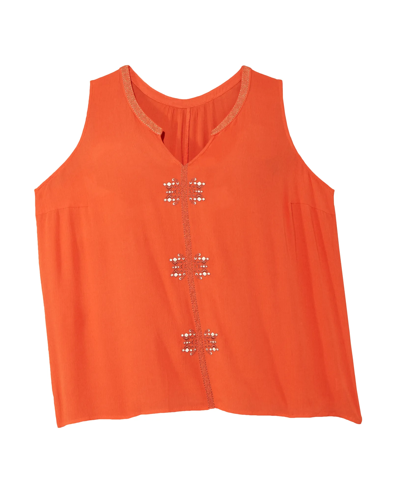 Bethany Sleeveless Embroidered Front V-Neck Blouse | Orange